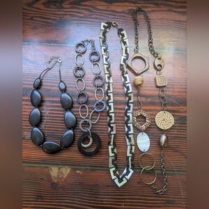 Chunky Statement Necklace Lot (4) – Wood, Resin & J.Crew Link Chain